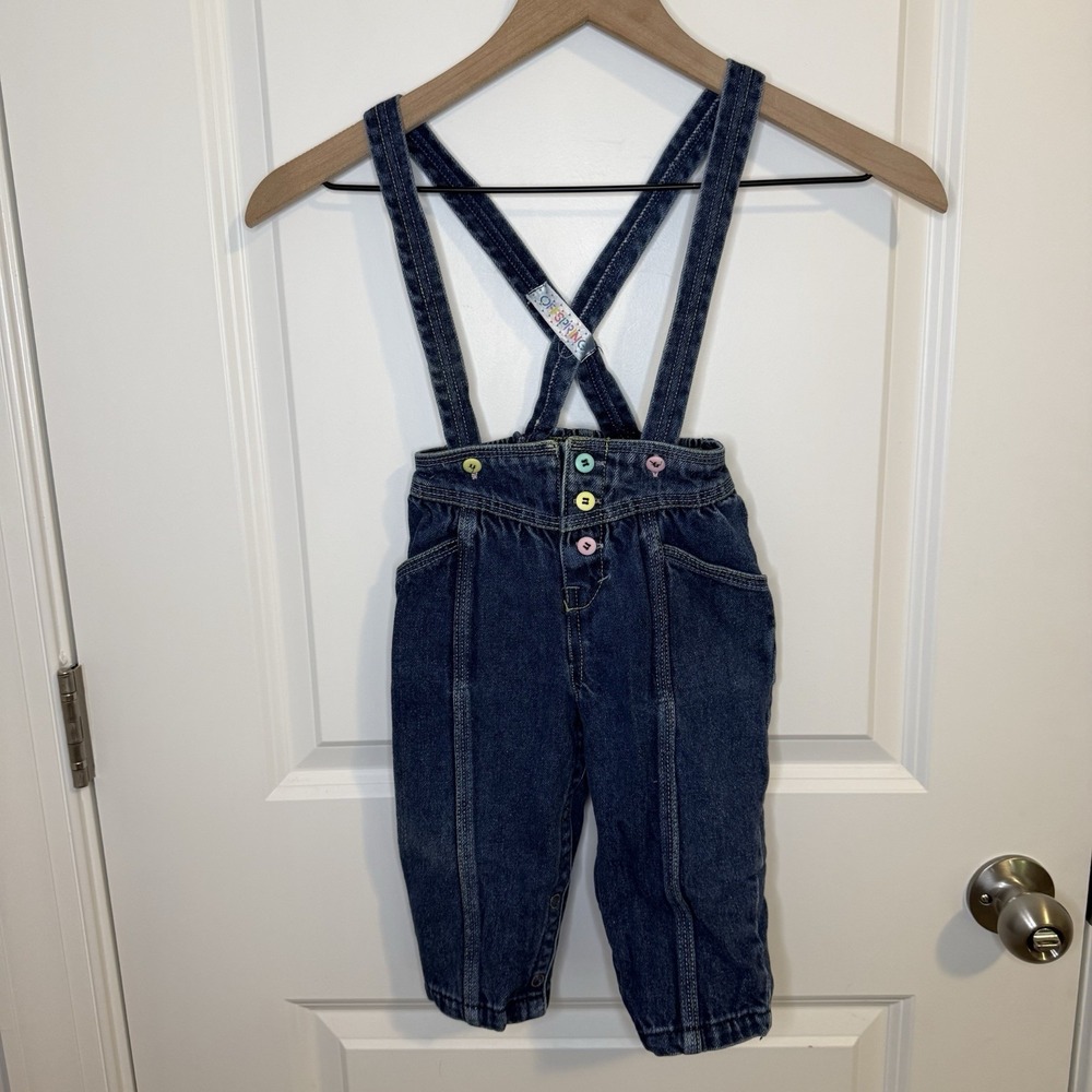Vintage Offspring Denim Overalls Girls Size 18 Months 90's‎ Cotton Toddler Snap